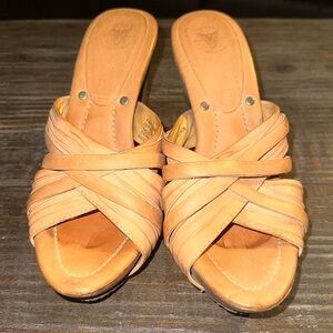 Frye Reese Multi Slide Leather Heeled Platform Sandals Size 7M Boho Boho Chic